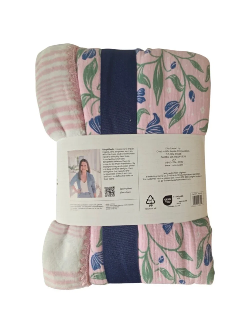 Artist Collection Cotton Gauze Floral Pink Throw Plush Striped Reverse 60x70 New